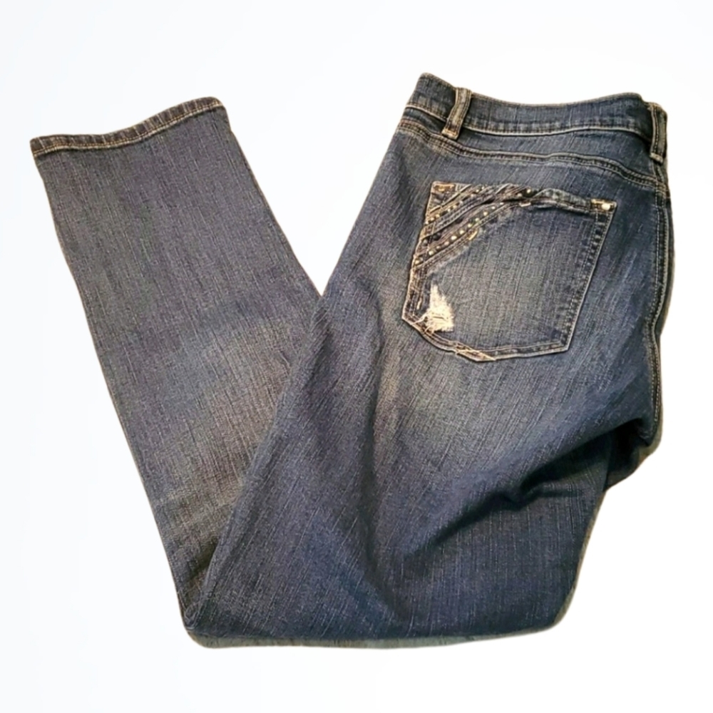 White House Black Market Mid Rise Embellished Slim Ankle Blue Jeans Size 8R
